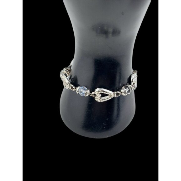 Brighton Heartland Bracelet Silver Scroll Hearts Crystals Adjustable 7-8” - Picture 4 of 4